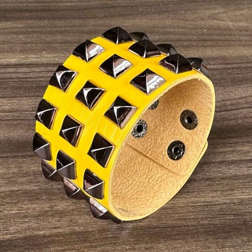 Punk Rock Pyramid Rivet Studded Wristband Wide Pu Leather Arm Cuff Bracelet4