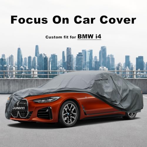 Image of GUNHYI Premium Car Cover Custom Fit BMW i4, 16 Layers Heavy Duty Car Cover Waterproof All Weather with Zipper Door for Sun Rain Snow Dust Uv Protection
