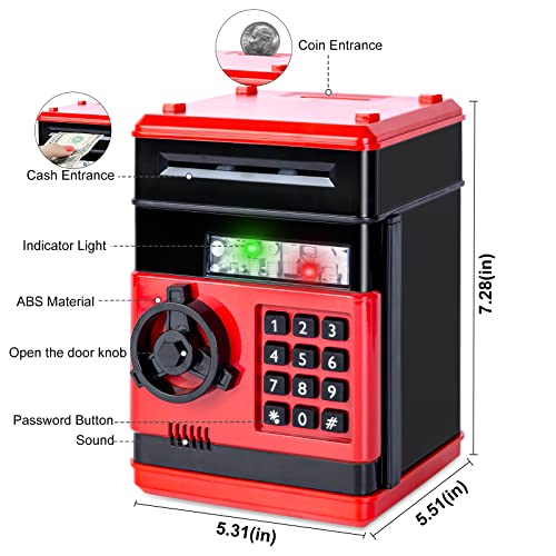Image of Refasy Piggy Bank Cash Coin Can ATM Bank Electronic Coin Money Bank for Kids Age 3-12, Money Savings Box Mini ATM Coin Bank Toys Gifts for 3 4 5 6 7 8 9 10 11 12 Year Old Boys Girls