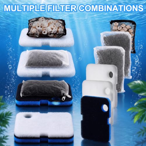 Image of Threlaco 30 Pack Aquarium Filter Media Set Replacement Compatible with Cascade 1200 /1500 Ccf2ul Ccf3ul Filter, Bio Sponge Filters, White Floss Pads, Activated Carbon, Ceramic Ring, Mesh Bags, Grease