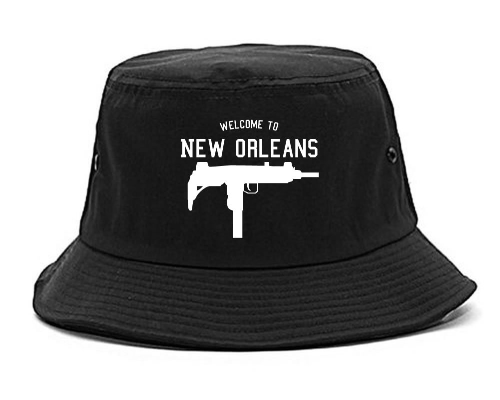 Kings Of NY Welcome to New Orleans Uzi Machine Gun City Bucket Hat Black