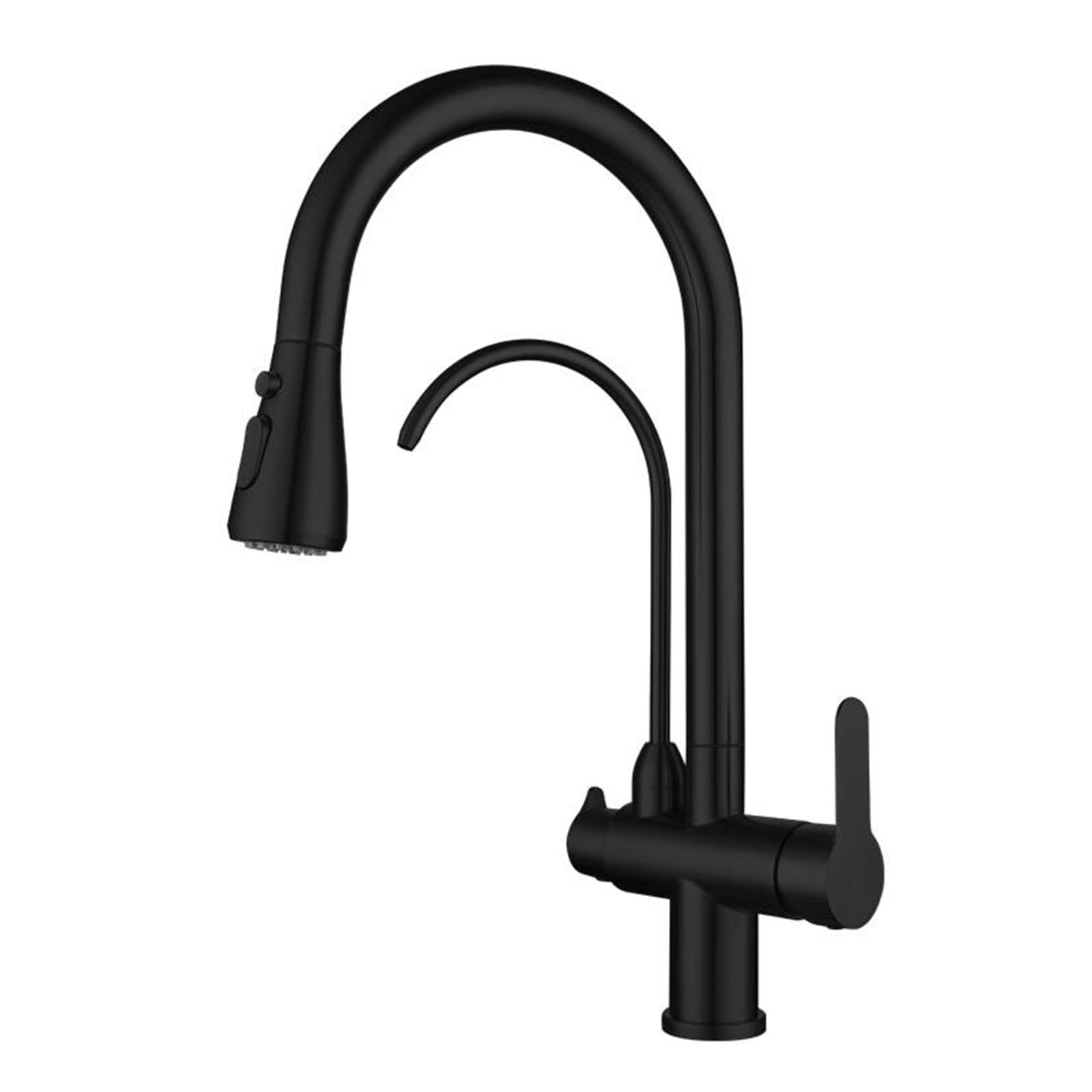 3 Way Kitchen Tap with Pull Out Spray, Kitchen Mixer Tap 360° Swivel Sink Tap Stainless Steel 3 in 1 Kitchen Tap-Black