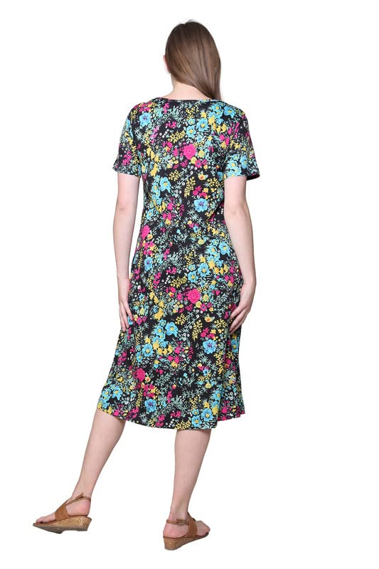 Image of LA CERA Women's Cotton Sun Dresses A-Line with Scoop Neck, Short Sleeves, Side Pockets, Floral Patterns, Machine Wash