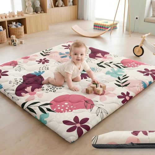 Image of 1.6 inch Thick Baby Play Mat, 50x50 Removable & Machine Washable Cover | Padded Memory Foam, Non-Slip Backing, 100% Baby-Safe Materials, Tummy Time Crawling, Outdoor, Bedroom, Living Room, Nursery