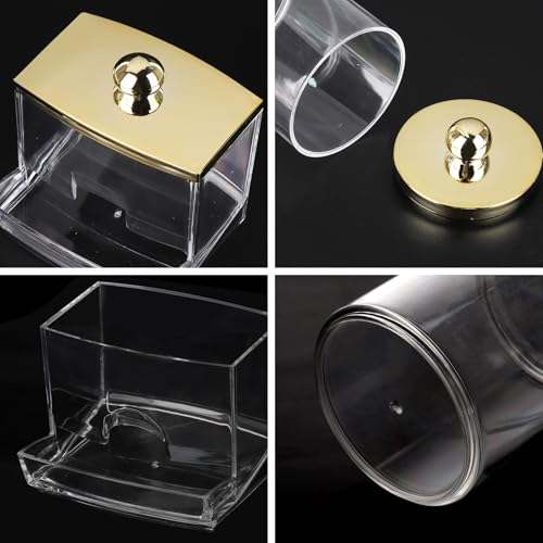 Image of Tbestmax 10oz Cotton Ball Holder 7oz Qtips Dispenser, Bathroom Container Organizer for Storage Cotton Swabs, Pads - Apothecary Jar with Gold Lids