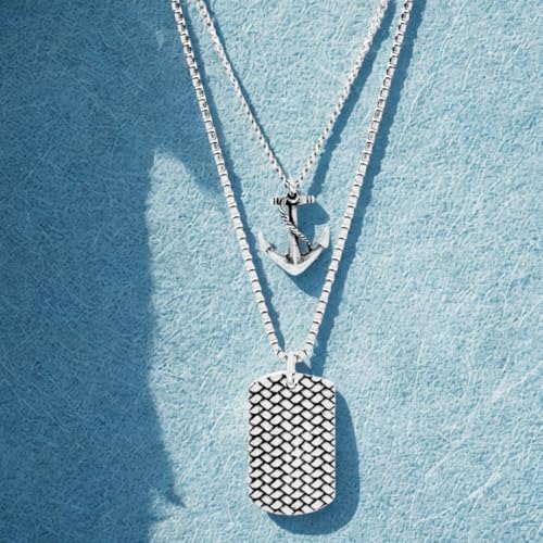 Nautica Anchor Dog Tag Necklaces for Men, Layered Chain, 24 Inches - image 3