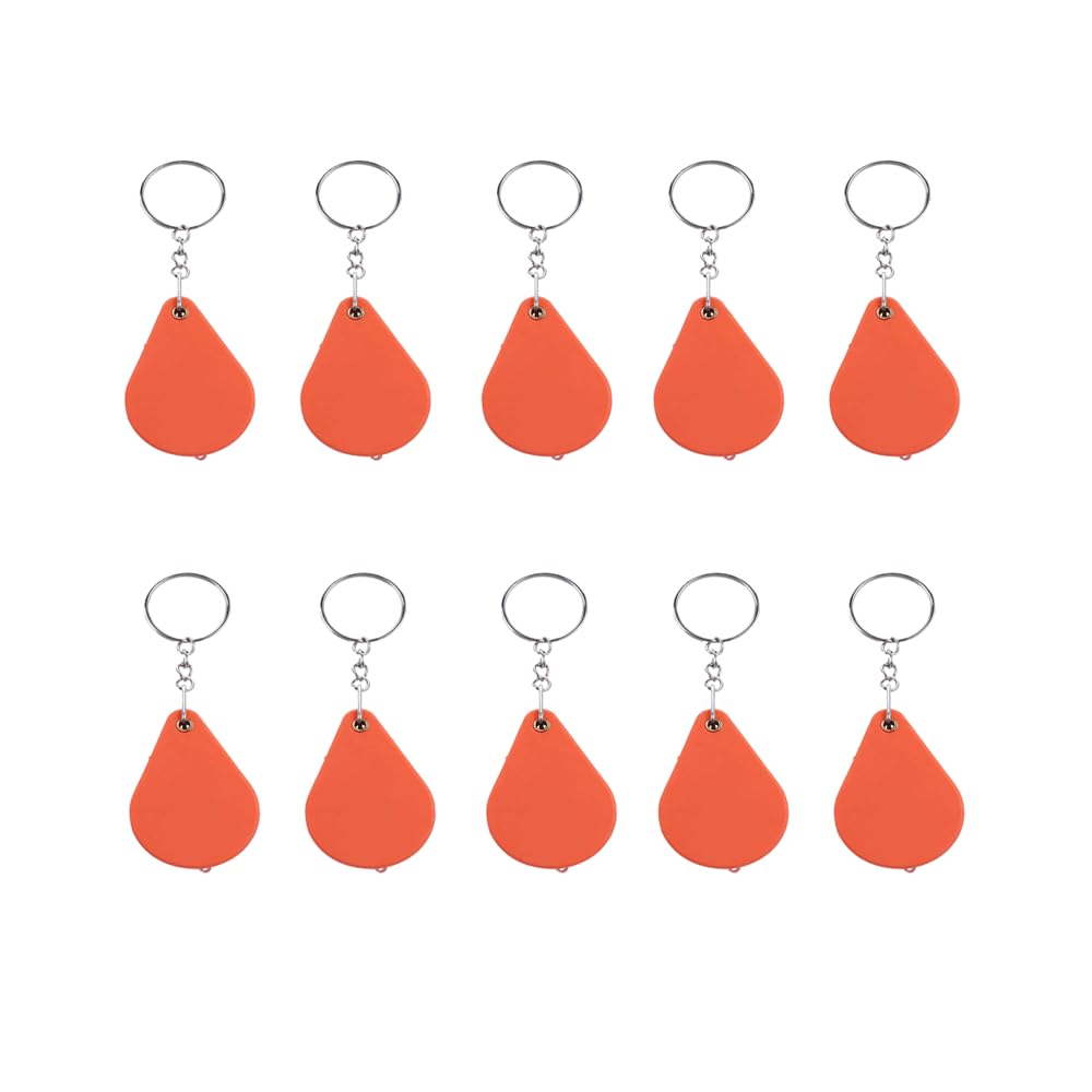 Pokinge 10 Pcs 10X Folding Magnifier, Portable Mini Magnifier Keychain Durable Handheld Pocket Magnifiers Small Orange Magnifier for Old Men's Reading