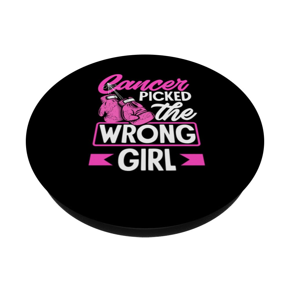Cancer Picked The Wrong Girl Breast Cancer Warrior PopSockets Swappable PopGrip, Black - Image 2