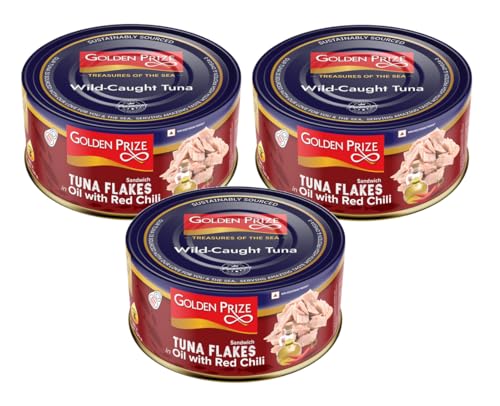 Image of Golden Prize Tuna Sandwich Flakes in Oil with Red Chili 185Gms Each - Pack of 3 Units