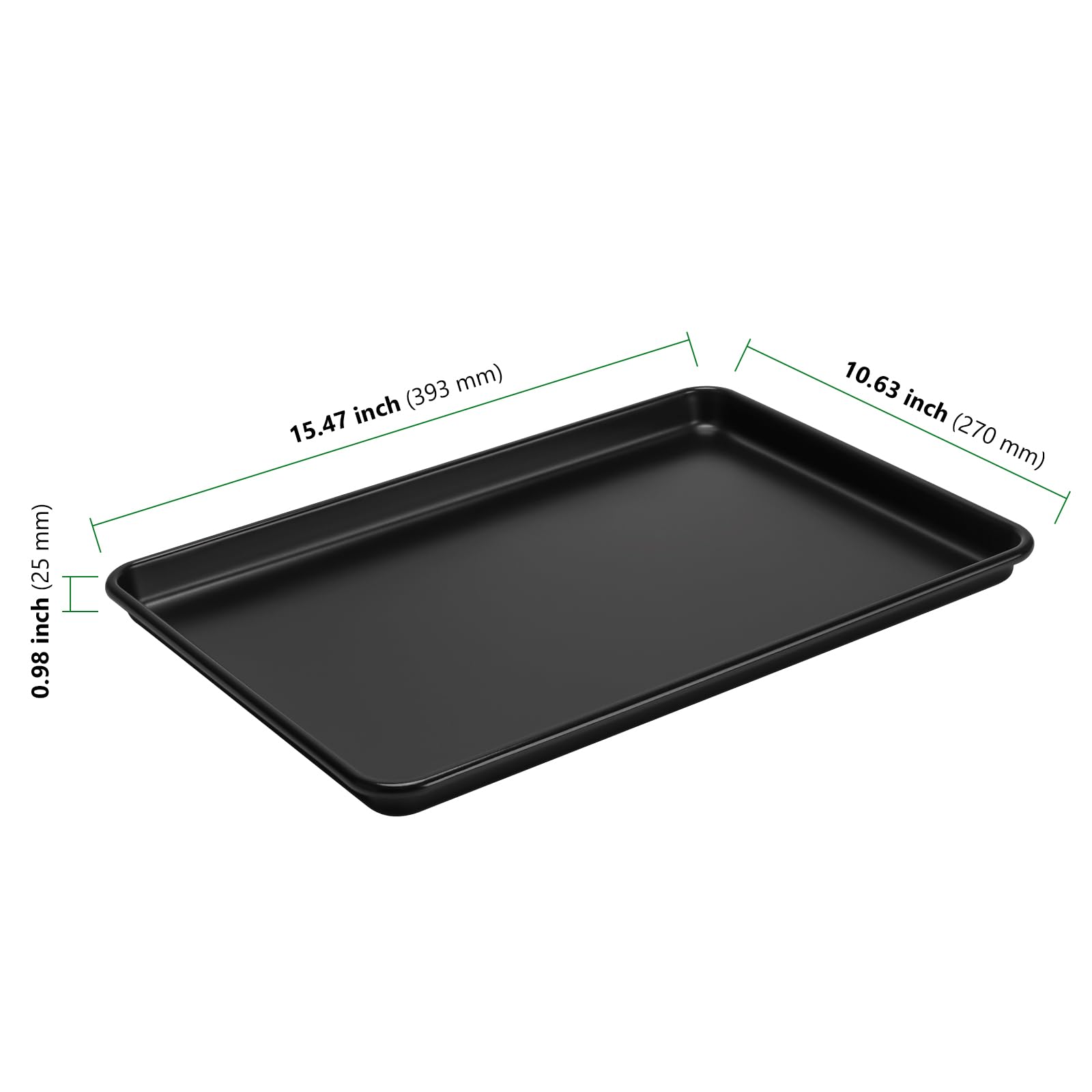 Set di 3 Teglie da Forno Rettangolari in Acciaio al Carbonio Antiaderente, 39,3 x 27 x 2,5 cm, Nero, per Torte e Pizza