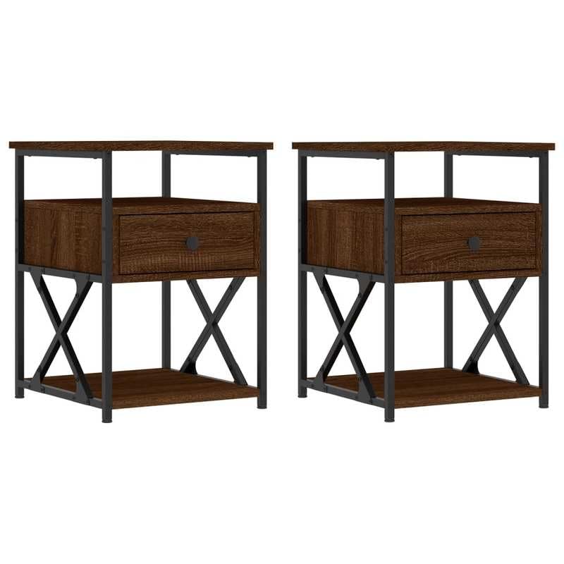 Juego de 2 mesitas de noche de roble marrón, 40 x 42 x 55 cm, madera duradera y hierro, modernas cómodas que ahorran espacio para dormitorio, diseño resistente, perfecto para espacios pequeños y
