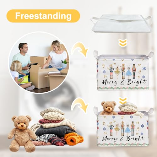 Image of Christmas Storage Basket with Handles, Nursery Organization, Waterproof Toy Box for Boys and Girls Room, Decor Rectangular Fabric Box for Clothes, Christmas Gifts Storage Box, Christmas Party Decor