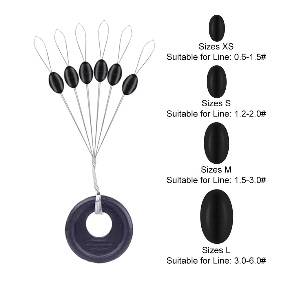 Cerioll Goma Tapón Flotador De Pesca, Tapones De Goma Pesca 6 En 1, Topes De Goma 6 En 1 para Pesca, 600 Piezas Tapón Flotador De Pesca De Goma, Tapón De Goma para Pescar, Tapones De Pesca De Goma