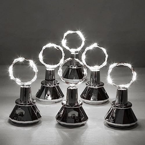 6Pcs Solar Wine Bottle Lights - Outdoor IP65 Waterproof Copper Cork Shaped 2M 20 LED String Lights - Solar Fairy Lights for Wedding Party Outdoor Holiday Garden Patio Pathway Decor (White Light)