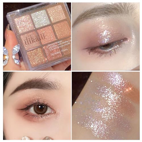 Glitter Eyeshadow Palette, Shimmer Eye Shadow Pallets for Women, 9 Colour Glitter Eye Make-Up Eyeshadow Palettes, Waterproof Long Lasting Gold White Pink Highly Pigmented Eye Shadow Gift for Girls - Image 3