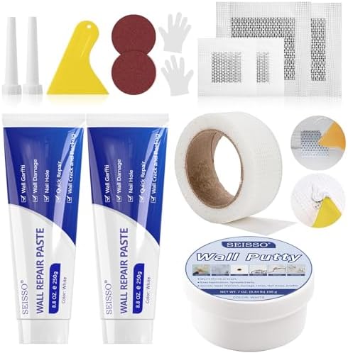 SEISSO Spachtelmasse,Wandreparatur Creme,Grosse Kapazität Trockenbauflicken Reparaturset mit Schaber(600g)