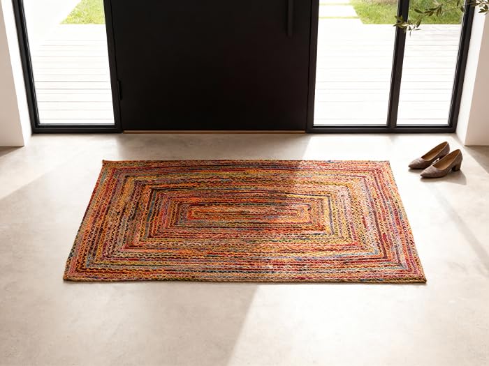 Craft Trade Chindi Jute Area Rug Braided Hand Woven Boho Rag Rug Reversible Colorful Home Decor Farmhouse Carpet Rug for Kitchen Living Room and Bedroom - Rectangle 60x90 cm โ image 1
