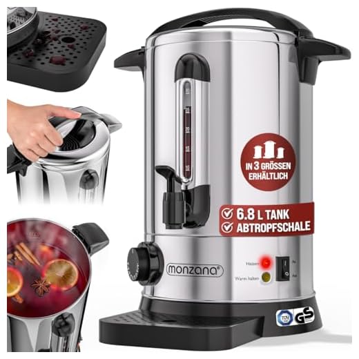 Monzana Glühweinkocher Einkochautomat aus Edelstahl 6,8l Glühweinkessel Glühweinautomat Heißgetränkeautomat Heißwasserspender