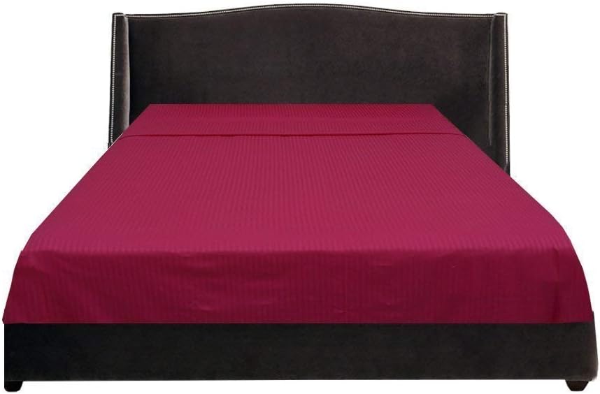 LaxLinen Super Soft Quality - 1PC Flat Sheet (Top Sheet), Twin Extra Long Bed Size, Hot Pink Stripe - 600Thread Count 100% Egyptian Cotton