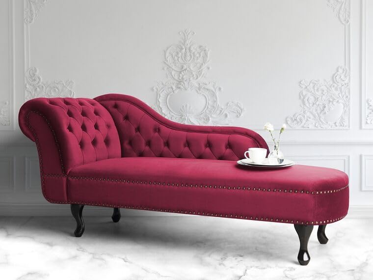 Velvet Chesterfield Chaise Lounge Couch, Button Tufted Couch for Your Loving Space (Burgendy)-image-15