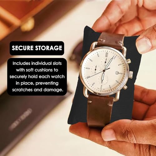 Image of Leather Watch Organizer with Glass Display (Black& Black, 6)