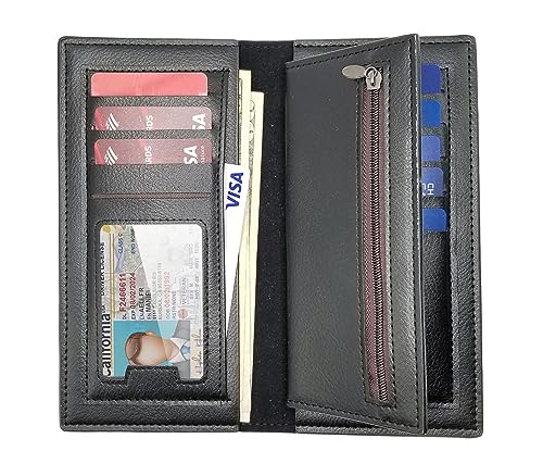 Men's Business Leather Slim Wallet Long Clutch Bifold Credit Card Holder Purse (Black)2
