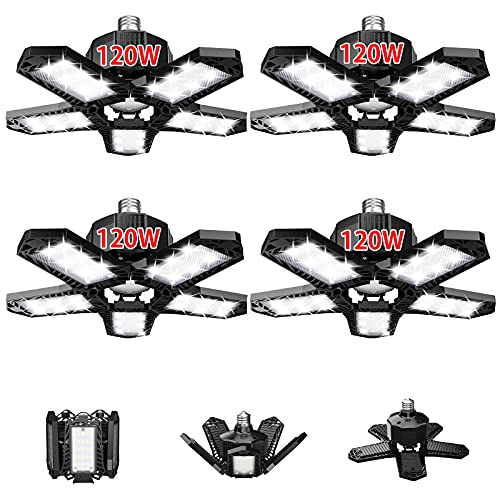 70% Off Everything 4 Pack LED Garage Light,120W Garage Light with E26/E27 Base,Deformable Garage Led Light with Adjustable Panels for Garage ,Workshop,Basement,Warehouse…