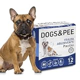 DOG’S CARE Dogs&Pee Fralda Descartável Para Cães Machos - Fralda Absorvente Para Cachorros Idosos e Filhotes - Tamanho M - Cintura 33 a 53cm - 12 Unidades