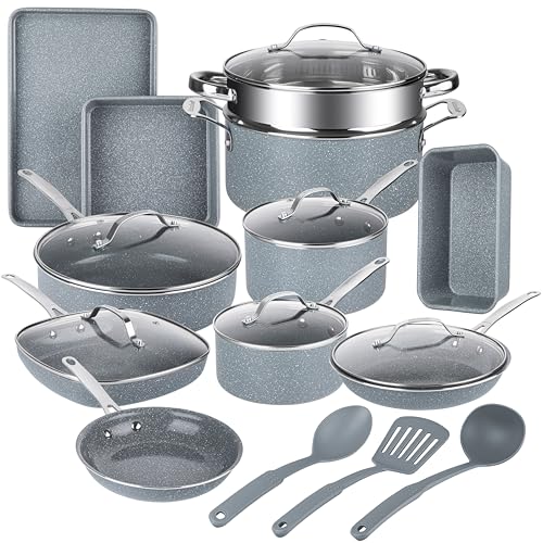 Comparison: Best Wolfgang Pot Set 6 Granitestone 20 Pc Ceramic Cookware Set Nonstick, Complete Pots and Pans Set Non Stick for Kitchen with Bakeware, Cooking Utensils & Steamer, Non Toxic Made Without PFOA PFOS, Oven & Dishwasher Safe