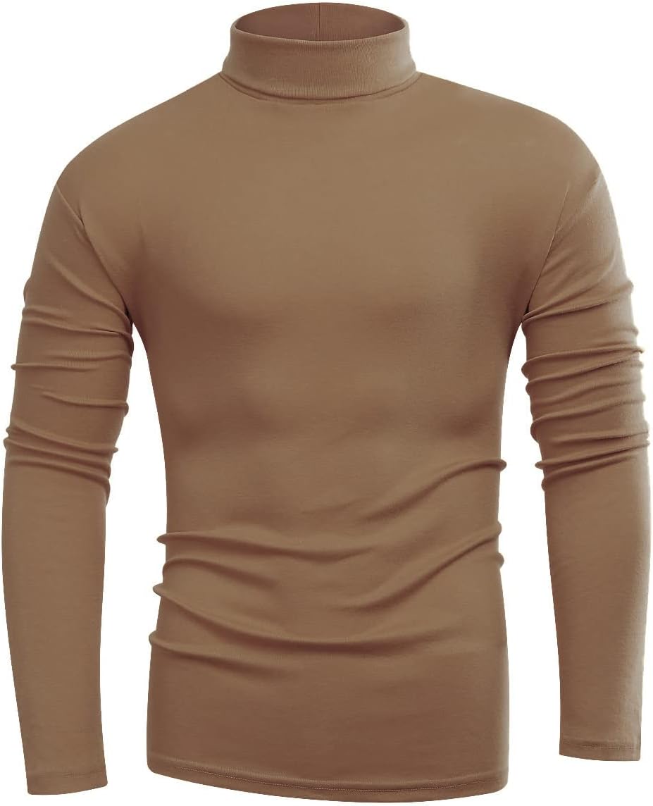 Beauhuty Men's Basic Turtleneck Long Sleeve T-Shirts Fleece Knitted Casual Pullover Top