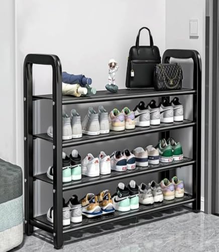 Image of 5 Tier Metal Shoe Rack for Entryway, Shoe Storage Organizer, Multi Layer Shoe Stand, Heavy Duty Shoe Shelf for Home, Bedroom, Closet & Living Home (Black, 4-Tier)