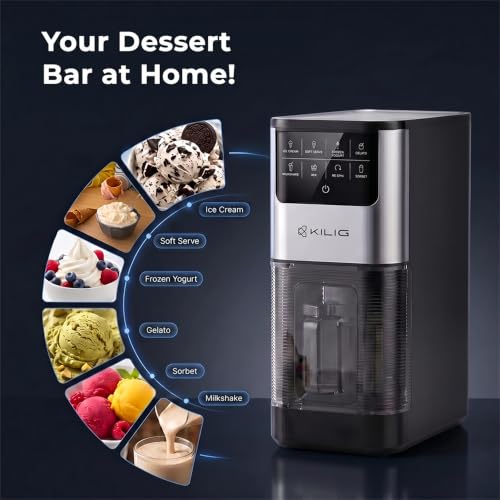 Image of Kilig Dolce Ice Cream Maker for Home, Ice Cream, Gelato, Sorbet, Frozen Yogurt, Milkshake & Soft Serve, Freeze and Spin System, 2 to 4 Min cycle time