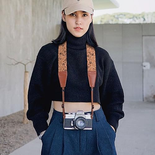 Image of Padwa Lifestyle Cork Camera Strap - 2 inch Top Layer Cowhide Head Camera Straps for Photographers,Natural Log Crackle Art Print Style,Soft Chamois Velvet Padded Strap Quick Release fits All Cameras