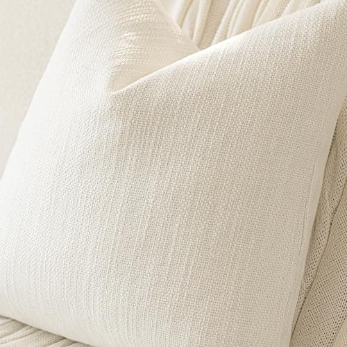 Image of Foindtower Set of 2 Decorative Textured Burlap Linen Throw Pillow Covers Farmhouse Boho Cushion Cover Solid Accent Pillowcase for Couch Sofa Bed Living Room Home Decor,20x20 Inch,Cream White