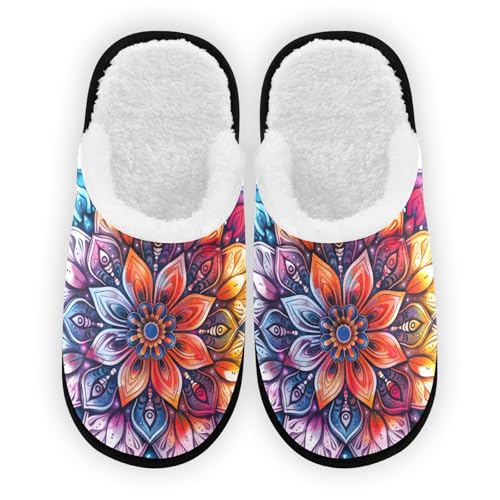 Tie Dye Mandala Plush Slippers for Women Men Warm Comfortable Travel Spa Slipper Non-slip House Shoes