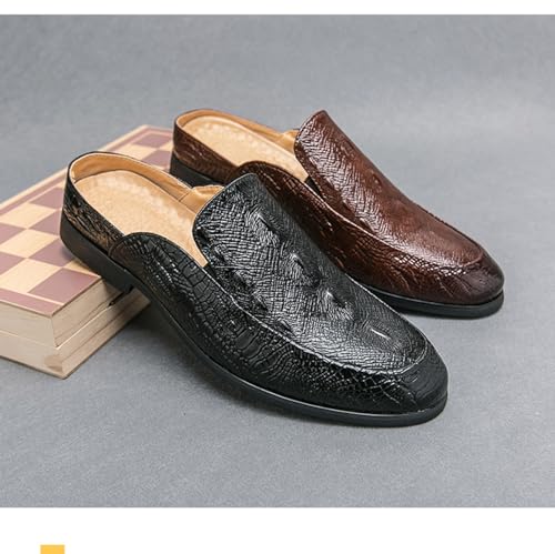 Men's Fashion Backless Loafers Genuine Leather Mule Shoes Leisure Anti Slip Patterned Breathable Mule Shoes3