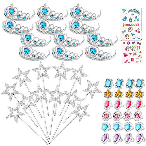 50 Pcs Princess Pretend Jewelry Toy Princess Crowns Wands Rings Princess Dress Up for Girl Princess Party Supplies