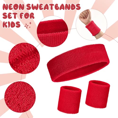 Image of Bememo 36 Pcs Neon Sweatbands Set for Kids 12 Headbands 24 Wristbands Bulk Sports Sweat Bands Athletic for Children Basketball Tennis Running Gym Student Gifts Glow Party