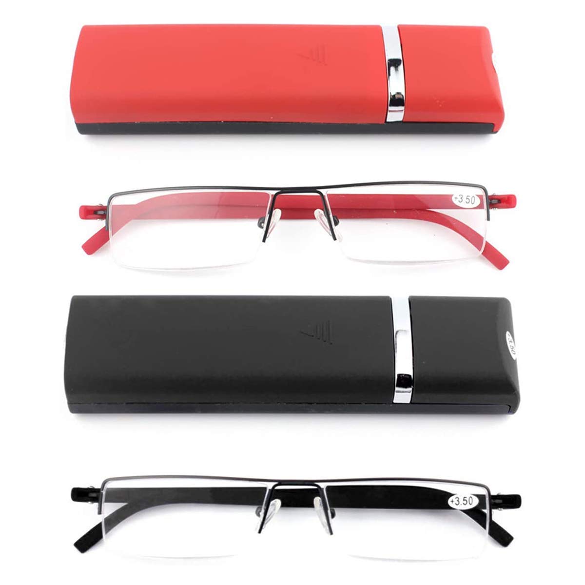 KoKoBin Ultraleichte TR90 Lesebrillen Herren Damen Klassische Metall Sehhilfe Halbrandbrille Schmal Stil Brille Lesehilfe mit Etui und Brillenputztuch