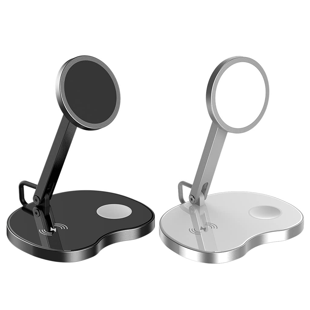 Supporto pieghevole 3 in 1 per cellulare, supporto di ricarica wireless, caricabatterie wireless veloce, stazione di ricarica rapida, nero/bianco