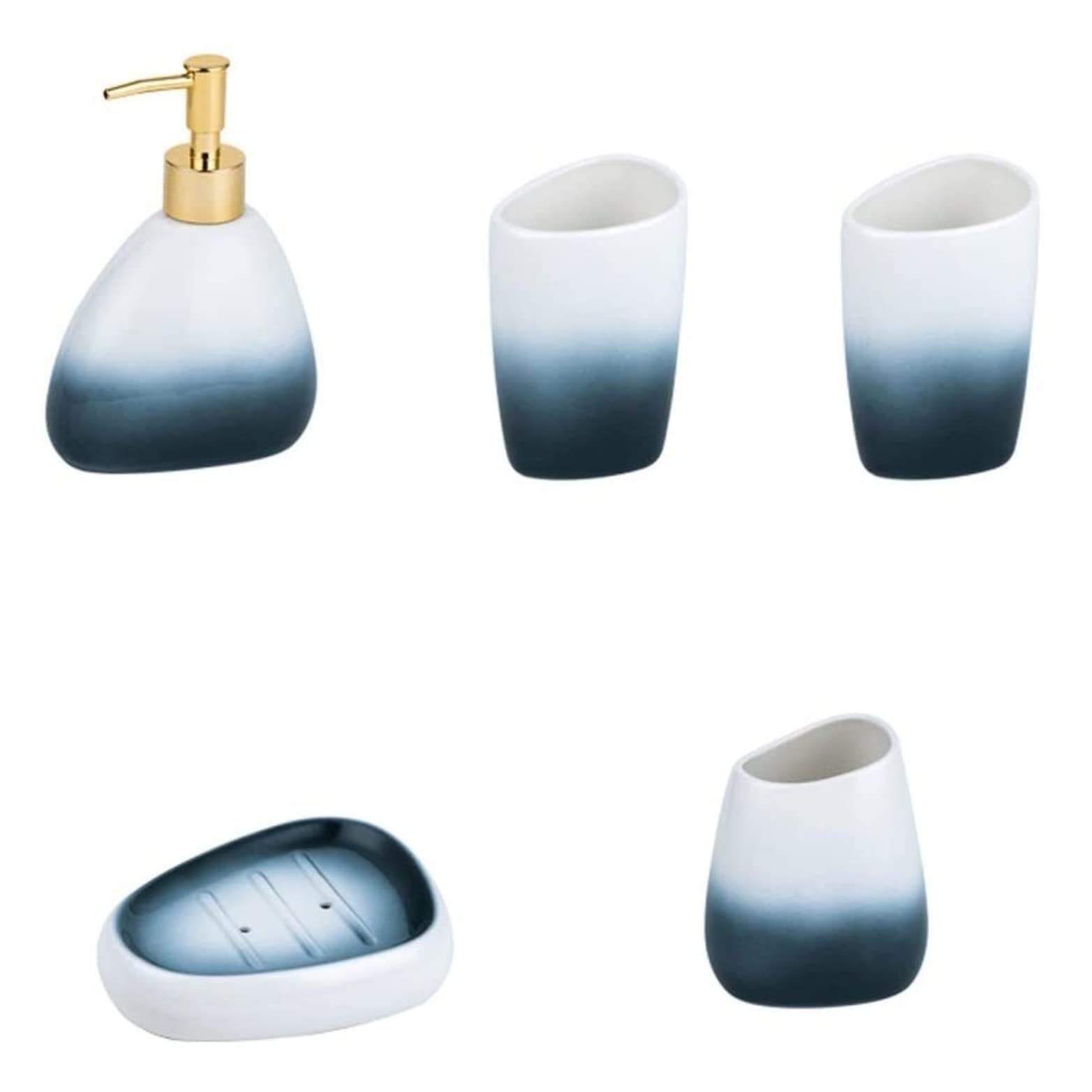 Nowoczesny Wystrój Kubkiem Zestaw Akcesoriów Łazienkowych Gradient Niebieski 5-częściowy Ceramiczny Dozownik Mydła Retro Uchwyt Na Szczoteczki Do Zębów Butelka Z Balsamem Dekoracja(A)