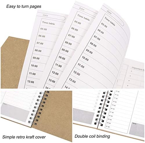 Time Management Manual to Do List Daily Planner Notepad Brown Kraft Cover Spiral Plan Notebook 100 Pages/ 50 Sheets 19 x 13cm (4 Pack)