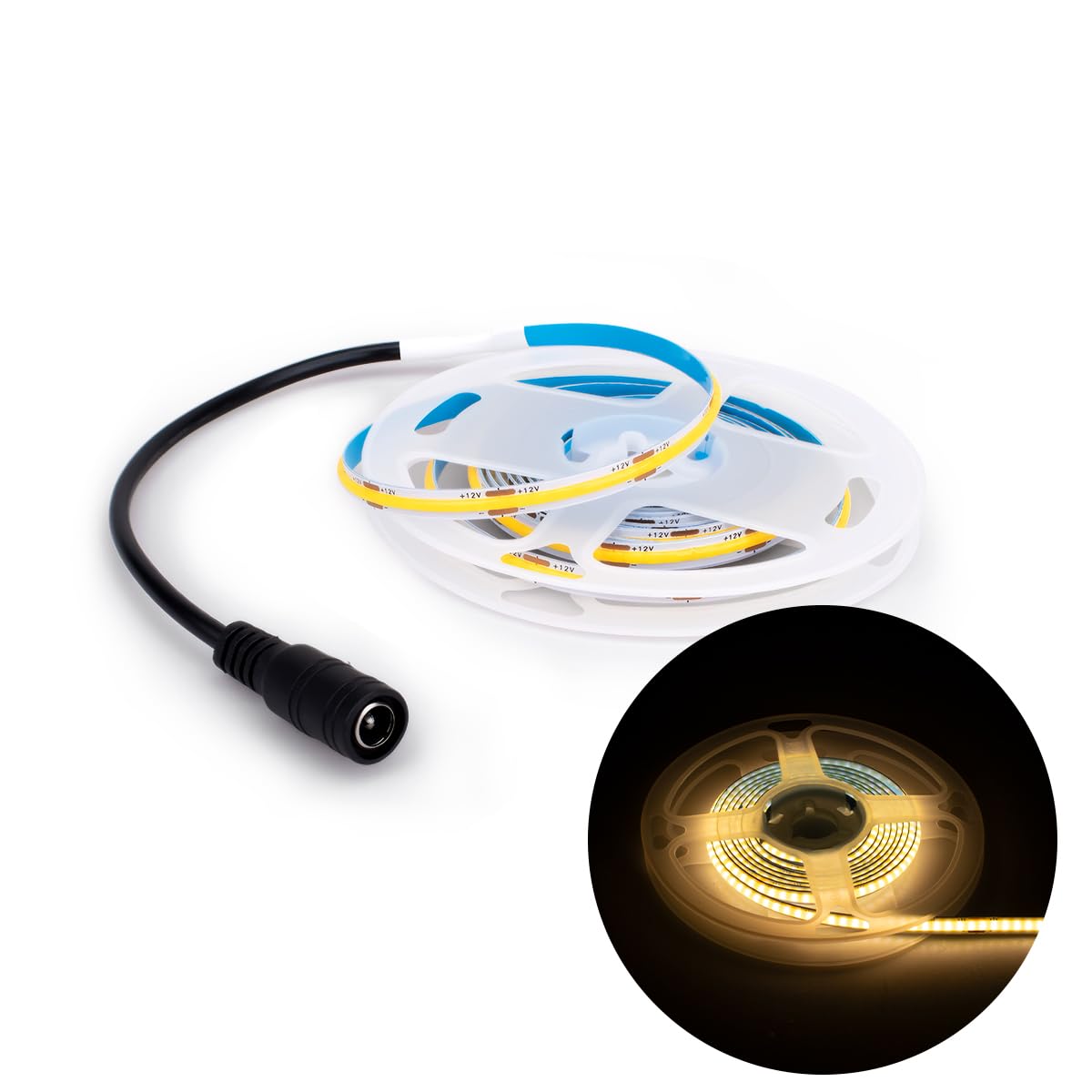 Innfeeltech 2M COB LED Light Strip, 5mm Width 12V 3000K 320LEDs/m Light Strip with DC Connector