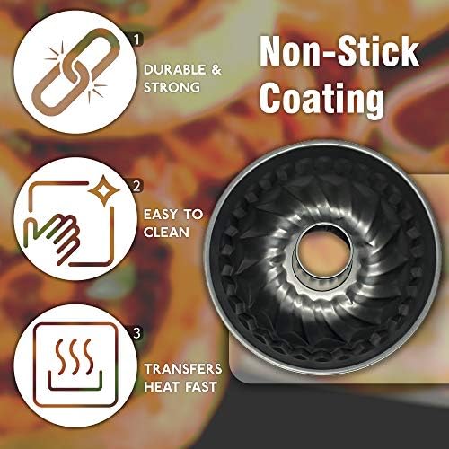 Fluted Ring Cake Mould Non Stick Carbon Steel Round Cake Pan Tray for Baking Ring and Cakes - Ideal for Afternoon Tea, and Parties 22.5 CM
