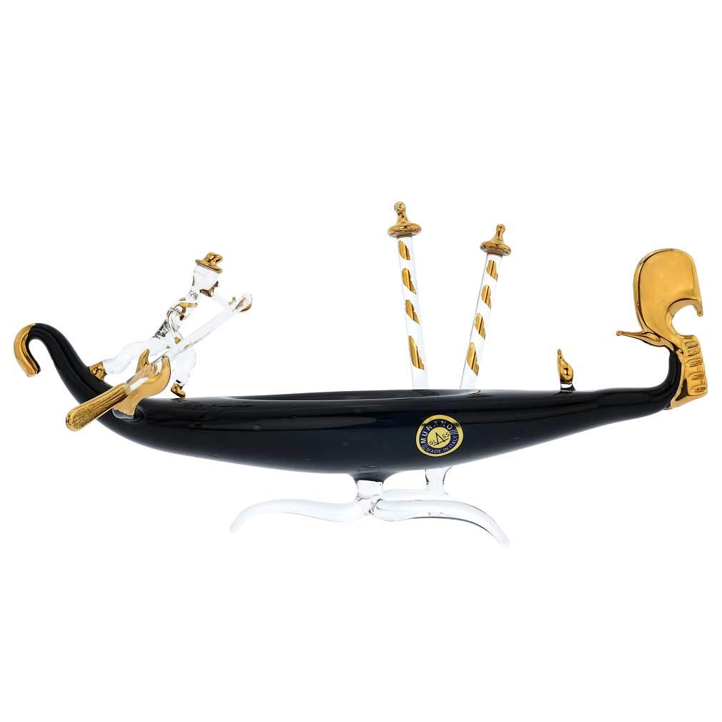 GlassOfVenice Murano Glass Blown Gondola with Gondolier - Medium