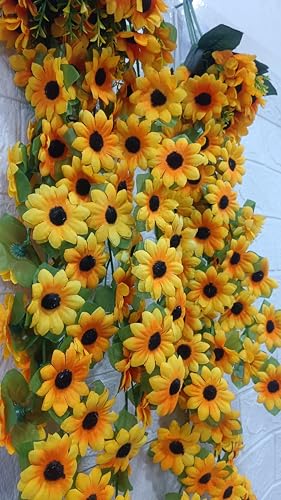 Image of Nutts Artificial Sunflower Creeper Garland for Decoration | Yellow Sunflower Hanging Floral | Wall, Door, Festival & Event Decor (2)