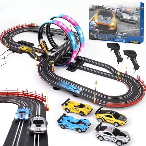 Slot Car Race Track Sets with 4 High-Speed Racing Car, 20ft Electric Race Car Track for Boys and Kids, Dual Racing Game Lap Counter Circular Overpass Track,Toys Gifts for Adults Boys Ages 6 7 8-12