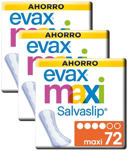 Evax Salvaslip Maxi, 72 Unidades, Siéntete Fresca y Limpia Durante Todo el Día (Paquete de 3)
