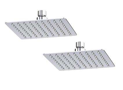 ANMEX 10X10 (10inch) UltraSlim Stailness Steel Heavy Rain Shower Head Without Arm -Pack of 2 (Silver, Chrome Finish)