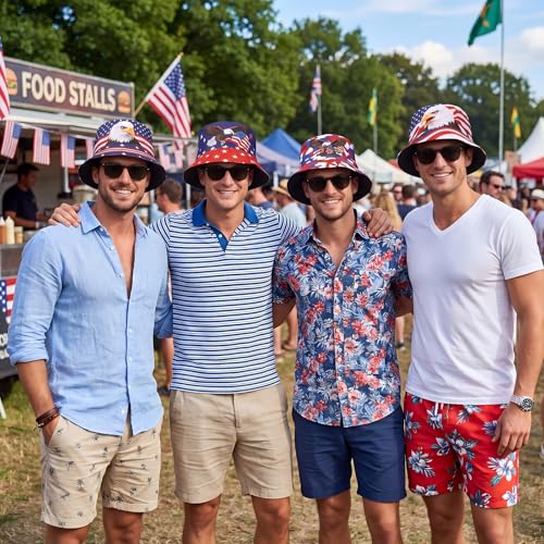 Image of Zhanmai 4 Pcs 4th of July USA Bucket Hat American Flag Patriotic Hats for Women Men 2026 Soccer Tournament Party Hat